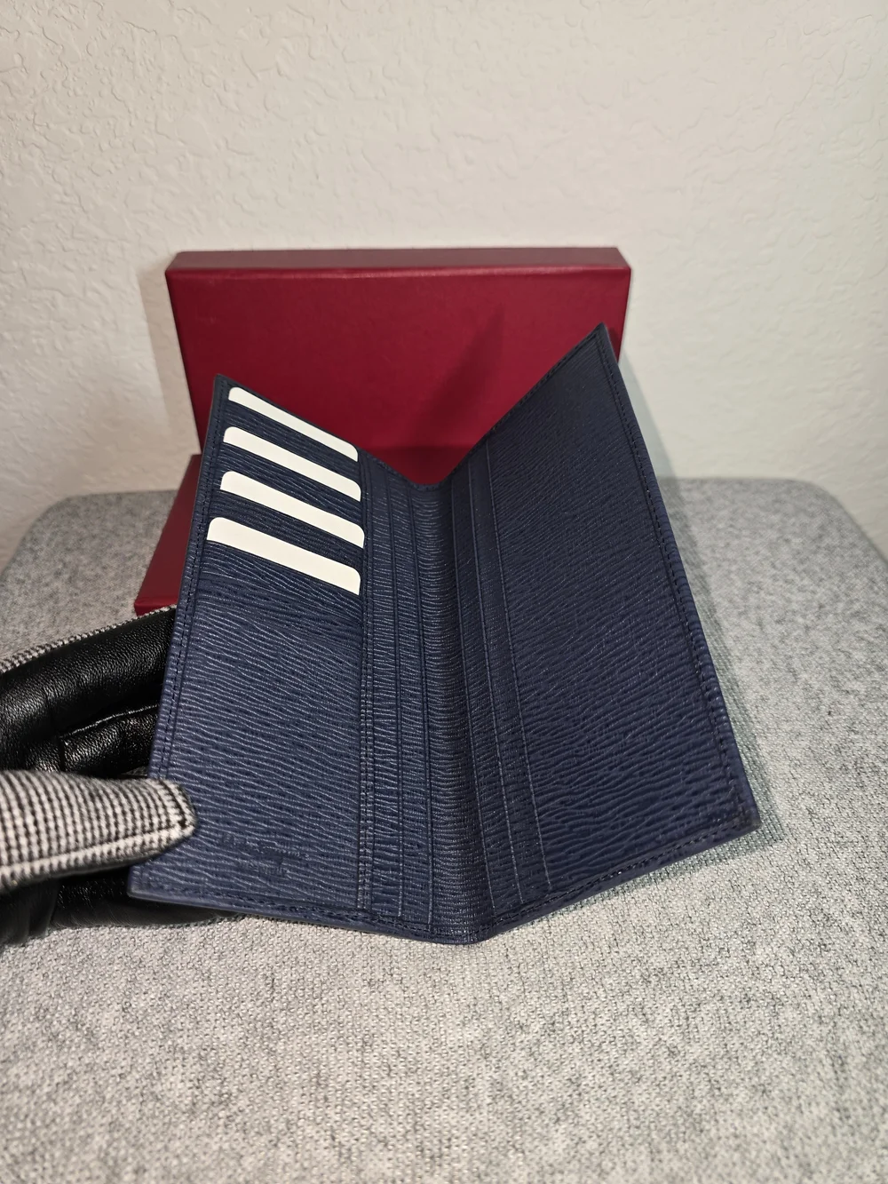 Salvatore Ferragamo Navy Textured Leather Long Card Holder with Silver Logo